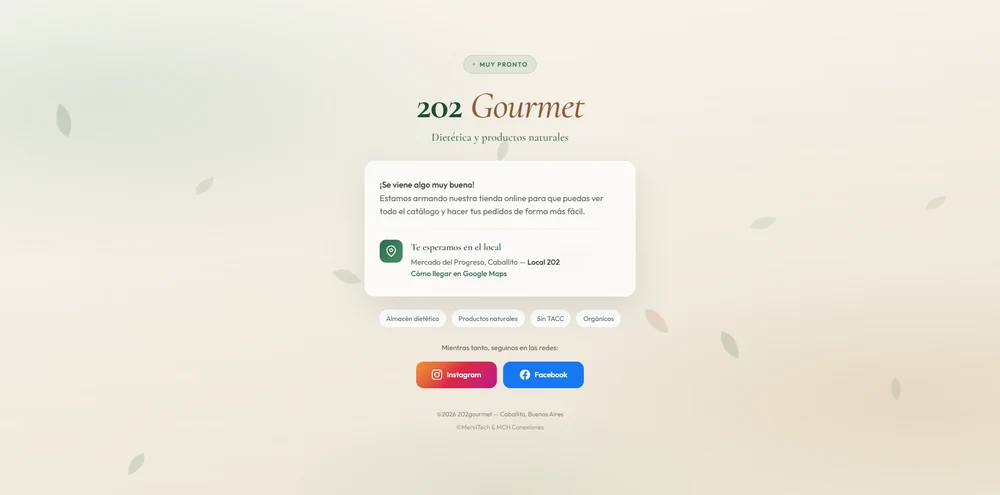 Página pública de 202 Gourmet, proyecto en desarrollo